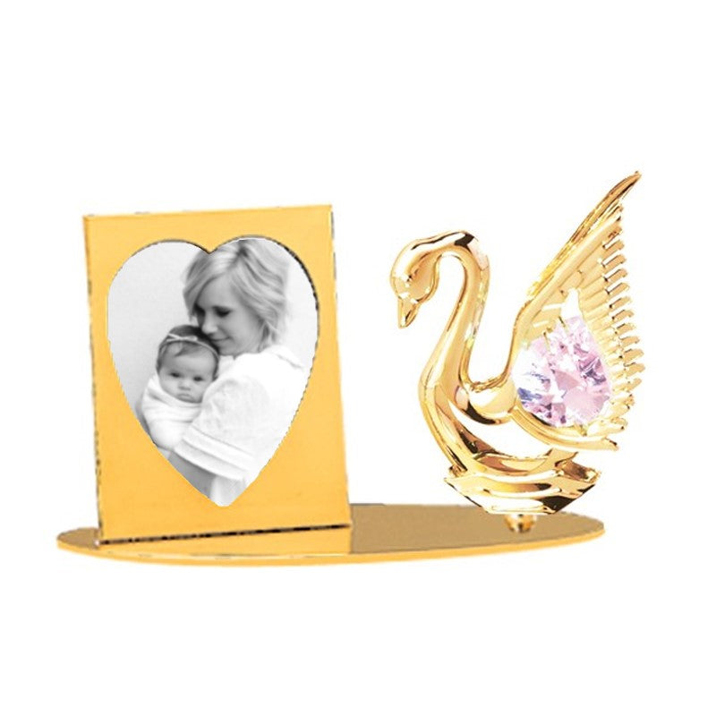 24K GOLD PLATED SWAN PETITE PICTURE FRAME W/PINK SWAROVSKI ELEMENT CRYSTAL