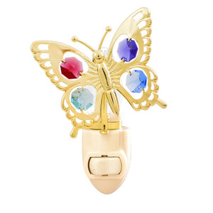 24K GOLD PLATED BUTTERFLY NIGHT LIGHT W/SWAROVSKI ELEMENT CRYSTAL (GREEN/MIXED)